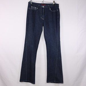 BCBG MaxAzria Jeans size 6 Blue Dark Wash High Waist Contrast Stitch Flared Leg